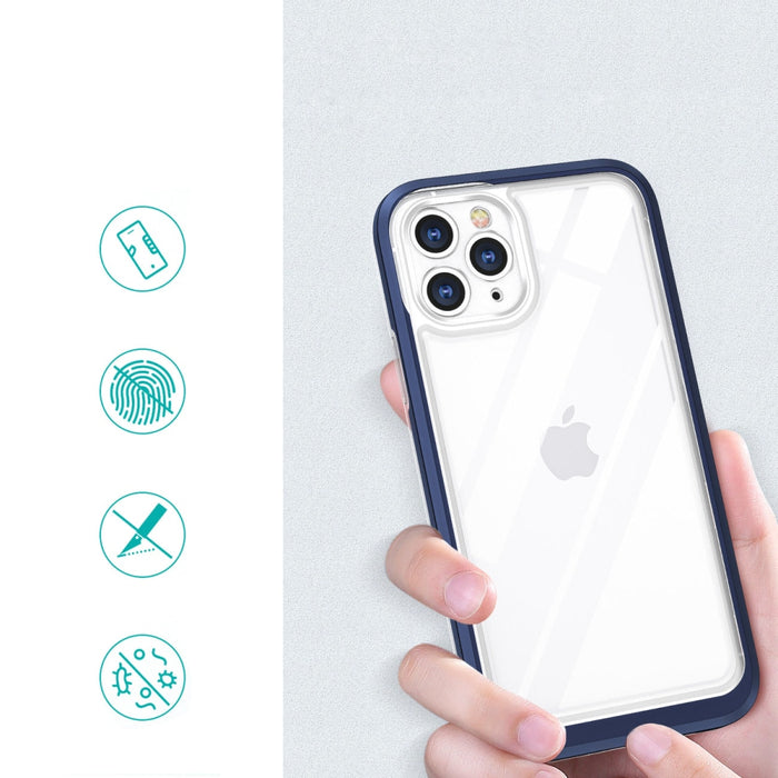 Прозрачен кейс 3в1 за iPhone 11 Pro с гел рамка, син