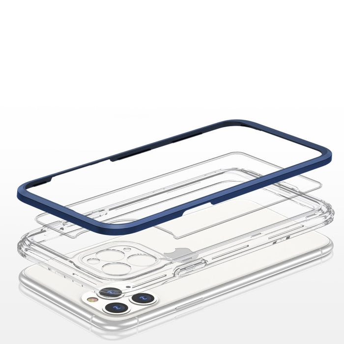 Прозрачен кейс 3в1 за iPhone 11 Pro с гел рамка, син