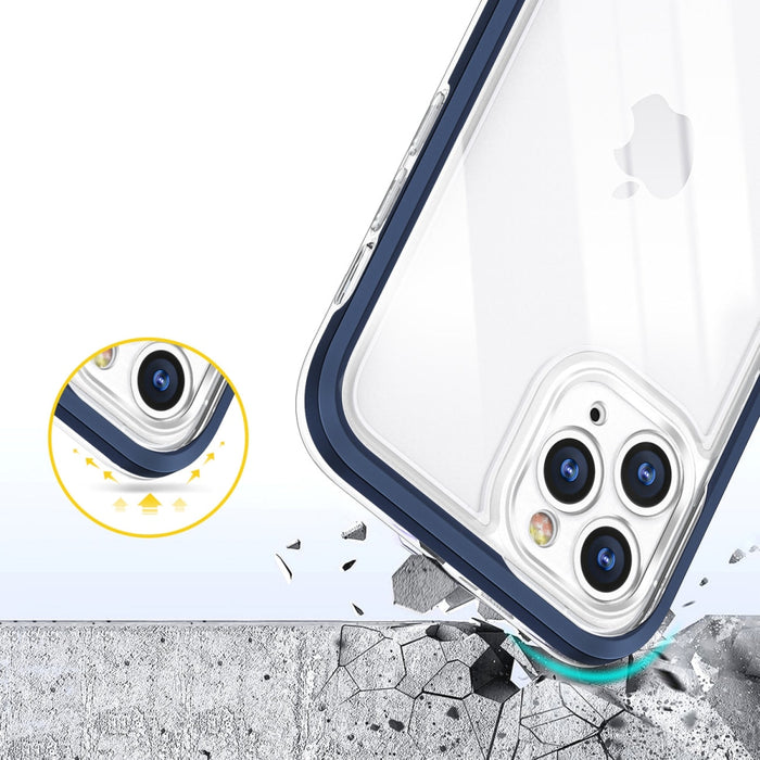 Прозрачен кейс 3в1 за iPhone 11 Pro с гел рамка, син