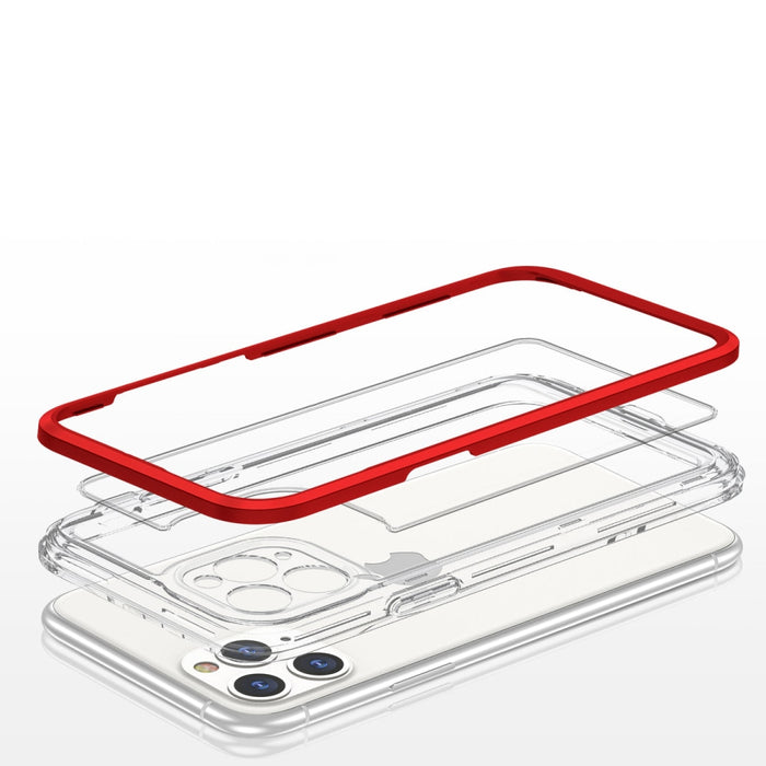 Прозрачен кейс 3в1 за iPhone 11 Pro с гел рамка, червен