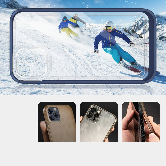 Прозрачен кейс 3в1 за iPhone 11 Pro Max с гел рамка син