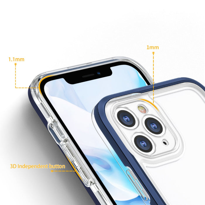 Прозрачен кейс 3в1 за iPhone 11 Pro Max с гел рамка син