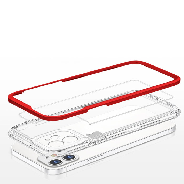 Прозрачен кейс 3в1 за iPhone 12 с гел рамка червен