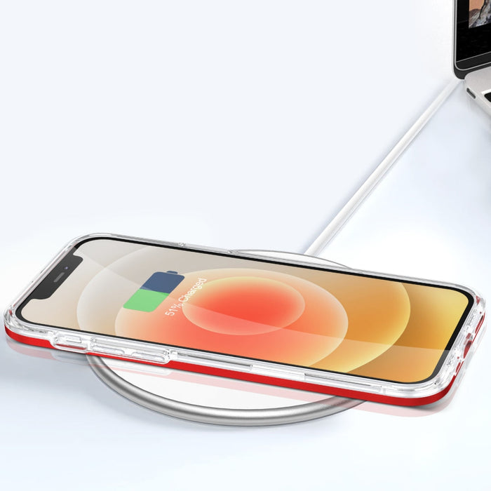 Прозрачен кейс 3в1 за iPhone 12 с гел рамка червен