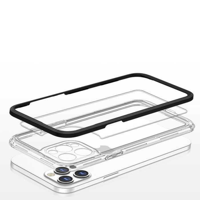 Прозрачен кейс 3в1 за iPhone 12 Pro с гел рамка черен