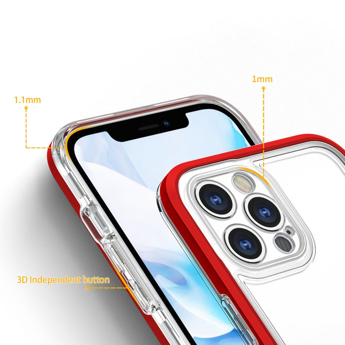 Прозрачен кейс 3в1 за iPhone 12 Pro Max с гел рамка червен