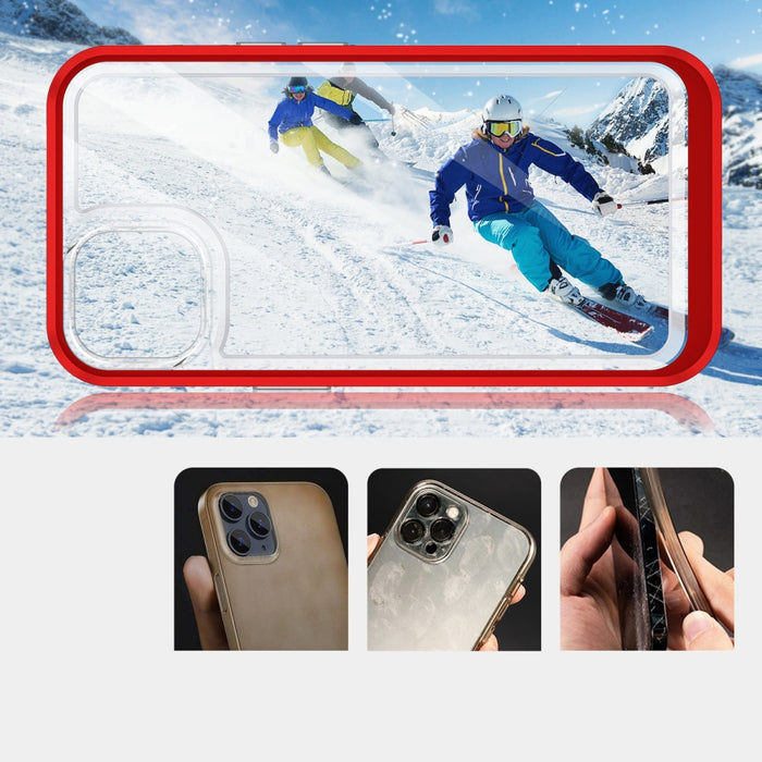 Прозрачен кейс 3в1 за iPhone 13 mini с гел рамка червен