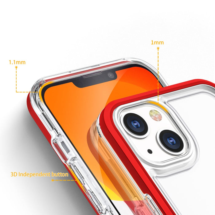 Прозрачен кейс 3в1 за iPhone 13 mini с гел рамка червен