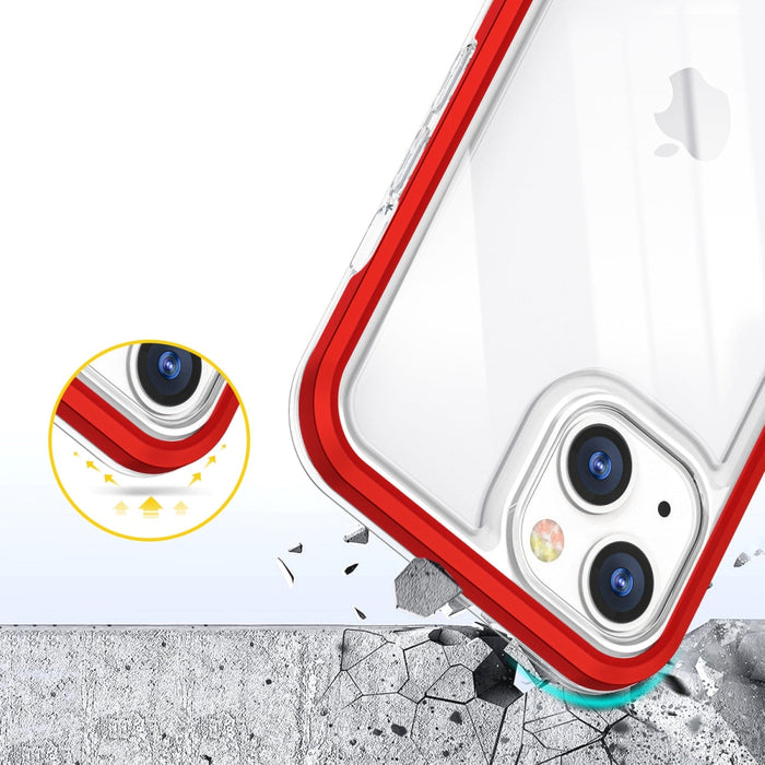 Прозрачен кейс 3в1 за iPhone 13 с гел рамка червен
