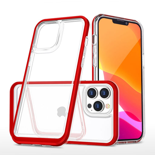 Прозрачен кейс 3в1 за iPhone 13 Pro с гел рамка червен
