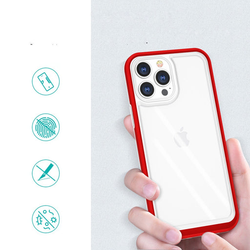 Прозрачен кейс 3в1 за iPhone 13 Pro Max с гел рамка червен