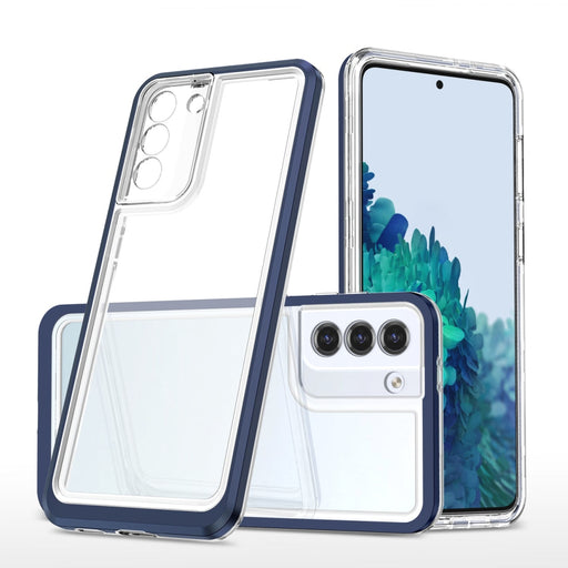Прозрачен кейс 3в1 за Samsung Galaxy S22 с гел рамка син