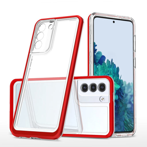 Прозрачен кейс 3в1 за Samsung Galaxy S22 с гел рамка червен