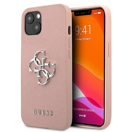 Калъф Guess Saffiano 4G Big Silver Logo за iPhone 13 Розов