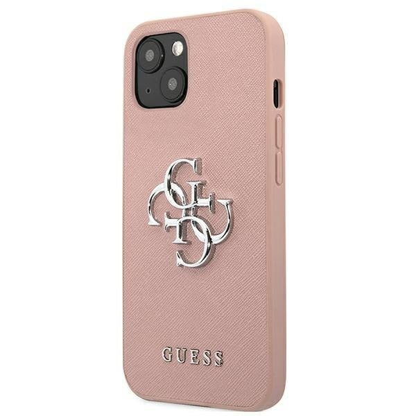 Калъф Guess Saffiano 4G Big Silver Logo за iPhone 13 Розов