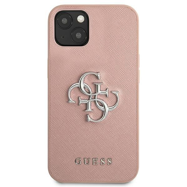 Калъф Guess Saffiano 4G Big Silver Logo за iPhone 13 Розов
