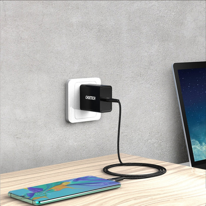 Комплект кабели за зареждане 2хUSB Type C - USB Type C Choetech, Power Delivery, 60W, 5A, 1.2m + 2m, Черен