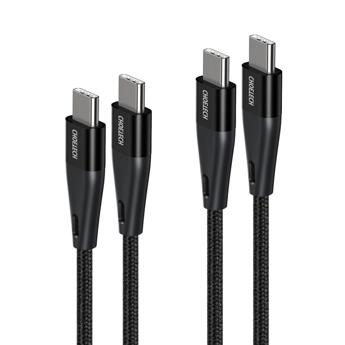 Комплект кабели за зареждане 2хUSB Type C - USB Type C Choetech, Power Delivery, 60W, 5A, 1.2m + 2m, Черен