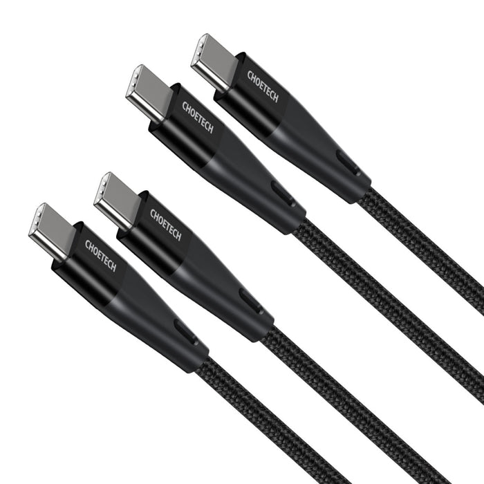 Комплект кабели за зареждане 2хUSB Type C - USB Type C Choetech, Power Delivery, 60W, 5A, 1.2m + 2m, Черен
