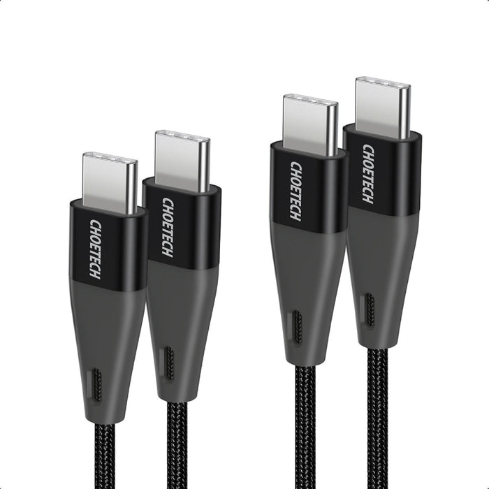 Комплект кабели за зареждане 2хUSB Type C - USB Type C Choetech, Power Delivery, 60W, 5A, 1.2m + 2m, Черен