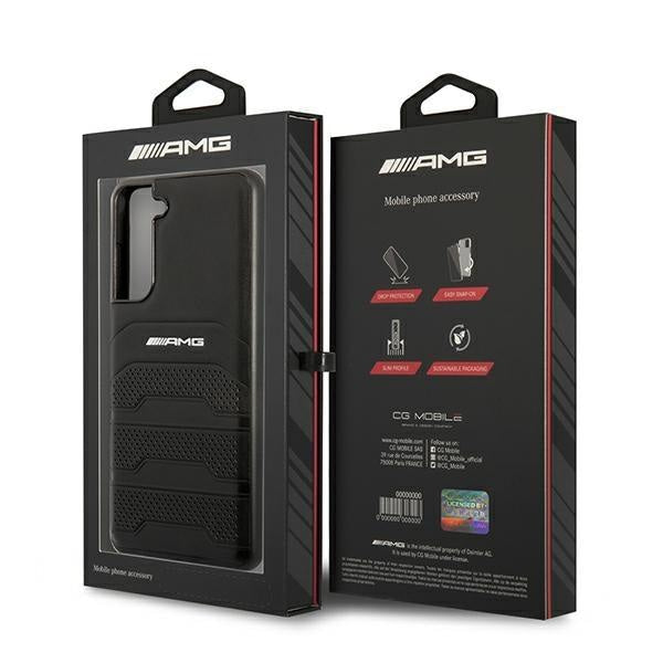 Калъф AMG AMHCS21FESGSEBK Leather Debossed Lines, за Samsung Galaxy S21 FE G990, черен