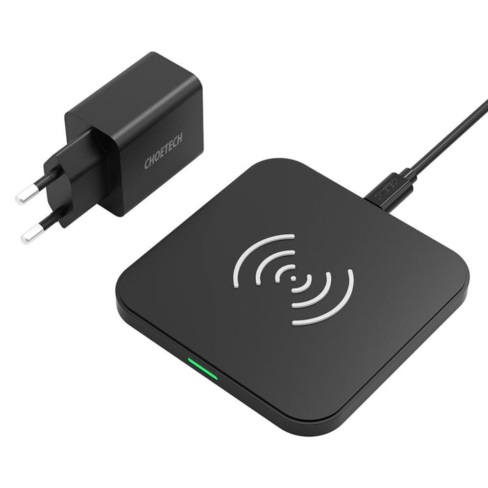 Комплект за зареждане Choetech Qi безжична зарядна станция 10W + зарядно QC3.0, 18W, 3A + USB-micro USB кабел 1.2m, Черен