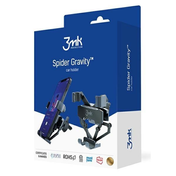 Гравитационен държач за телефон за автомобил 3mk Spider Gravity, Сив