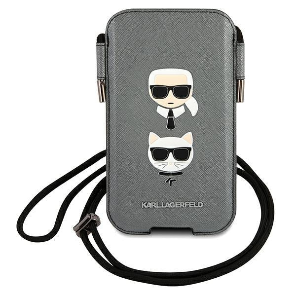 Чантичка за телефони до 6.1" Karl Lagerfeld Iсonik Karl&Choupette Head, Сив