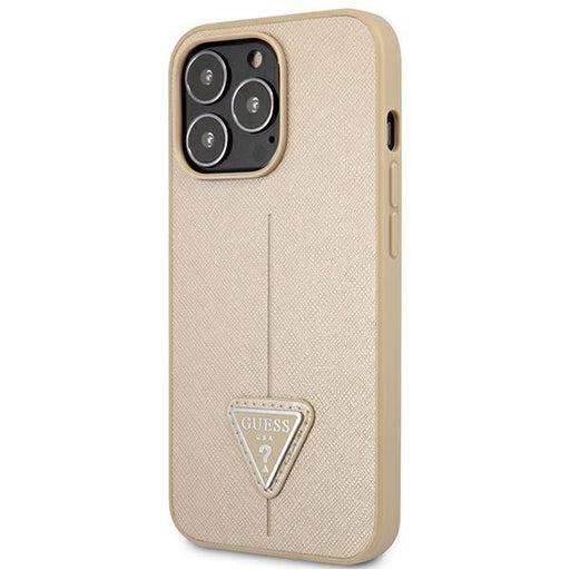 Гръб Guess PU Saffiano Triangle за iPhone 13 Pro Златист