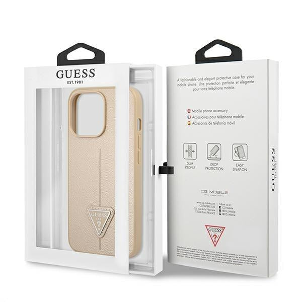 Гръб Guess PU Saffiano Triangle за iPhone 13 Pro , Златист