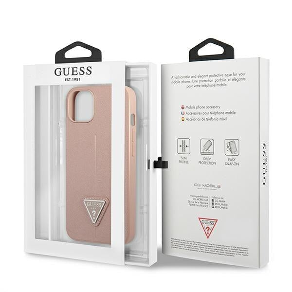 Гръб Guess PU Saffiano Triangle за iPhone 13 , Розов