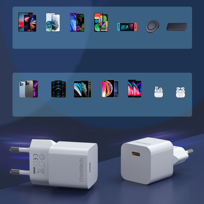 Зарядно устройство Choetech 20W USB - C Бял