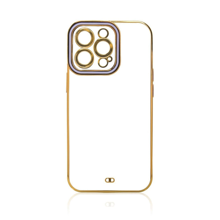 Дизайнерски кейс за iPhone 12 Pro Max Gold с гел рамка лилав