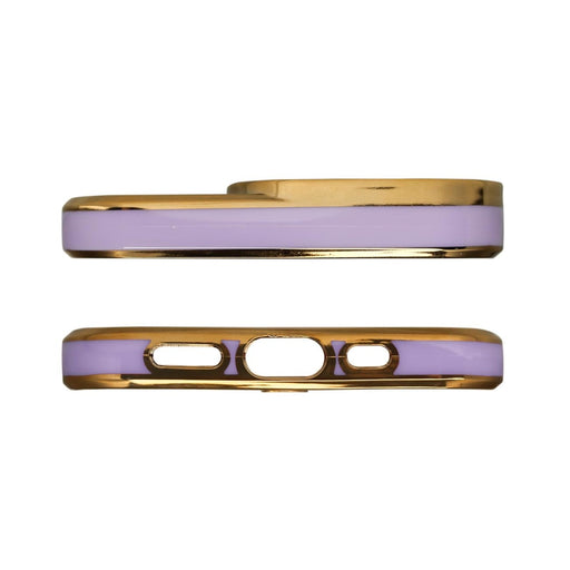 Дизайнерски кейс за iPhone 13 Pro Gold с гел рамка лилав
