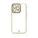 Дизайнерски кейс за iPhone 13 Pro Gold с гел рамка лилав