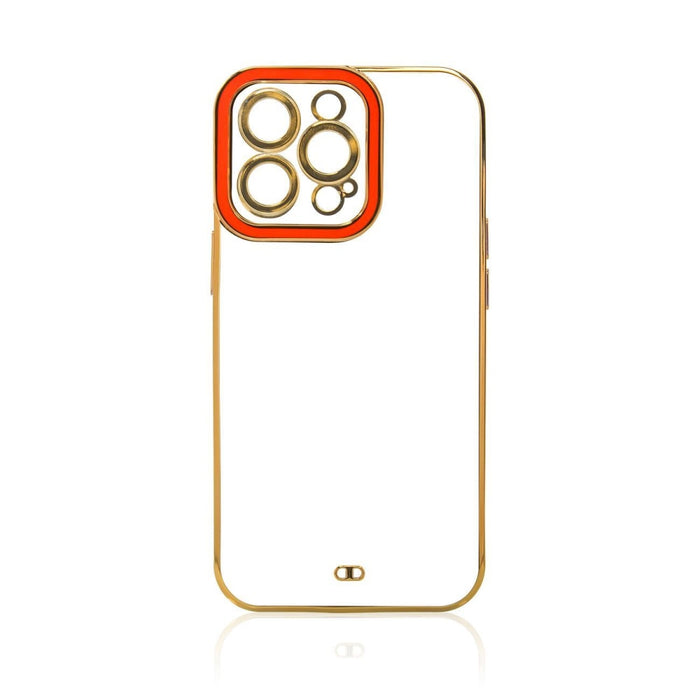 Дизайнерски кейс за iPhone 12 Gold с гел рамка червен
