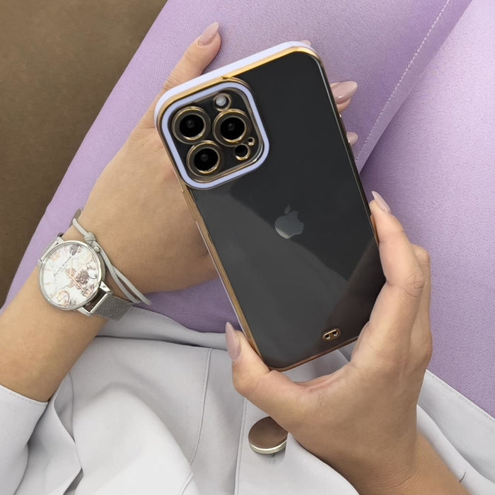 Дизайнерски кейс за iPhone 12 Gold с гел рамка червен