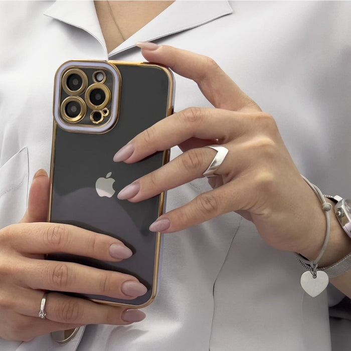 Дизайнерски кейс за iPhone 12 Gold с гел рамка червен