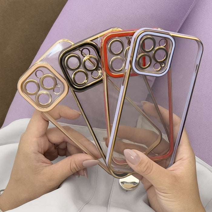 Дизайнерски кейс за iPhone 12 Gold с гел рамка червен