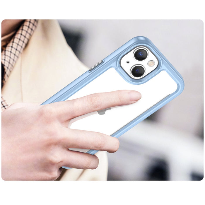 Кейс Outer Space за iPhone14 твърд с гел рамка син