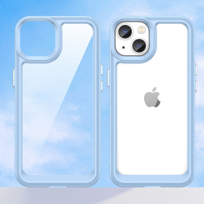 Кейс Outer Space за iPhone14 твърд с гел рамка син