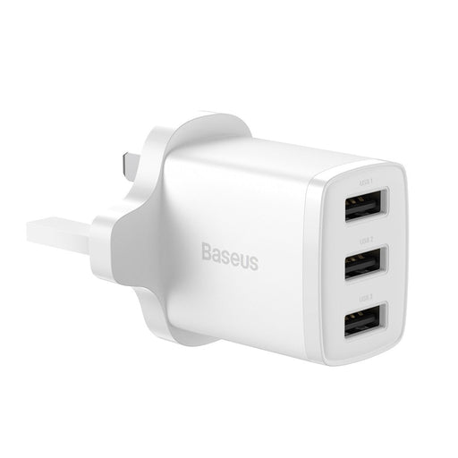 Зарядно устройство Baseus 3x USB 17W UK plug Бял