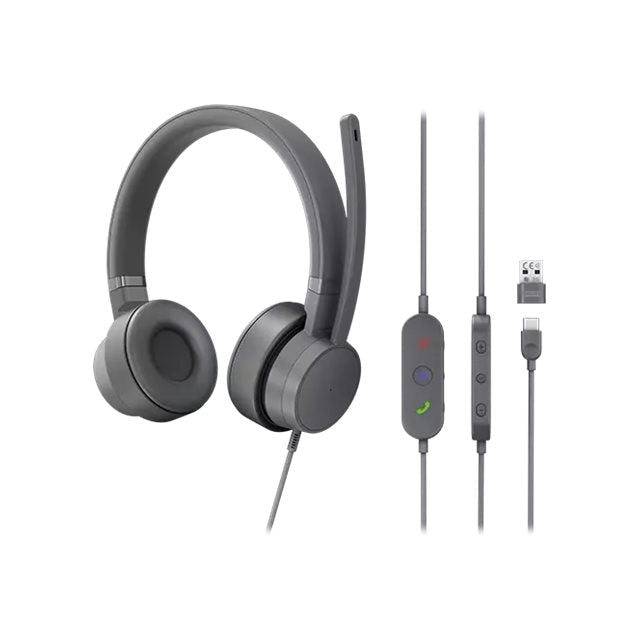 Слушалки LENOVO Go ANC USB - C 107 dB + / - 3dB 40mm 2m сиви