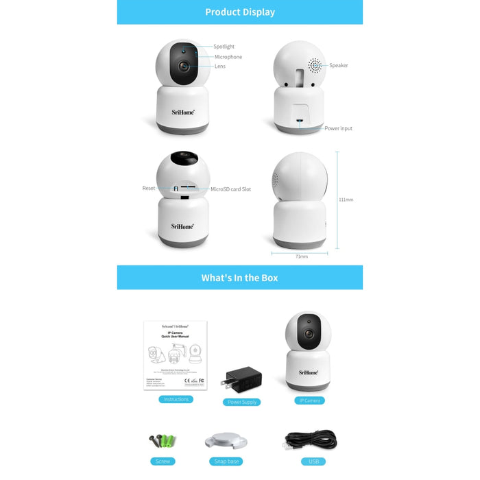 IP камера Sricam SriHome SH038 4MP HD 5GHz WIFI CCTV SD 