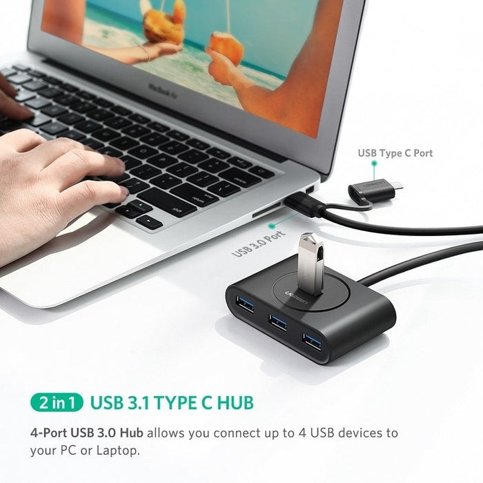 Хъб адаптер 4в1 UGREEN USB 3.0+USB-C 3.1