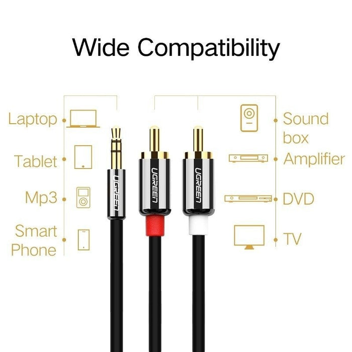 Преходник 3.5mm жак към 2RCA (чинч) UGREEN