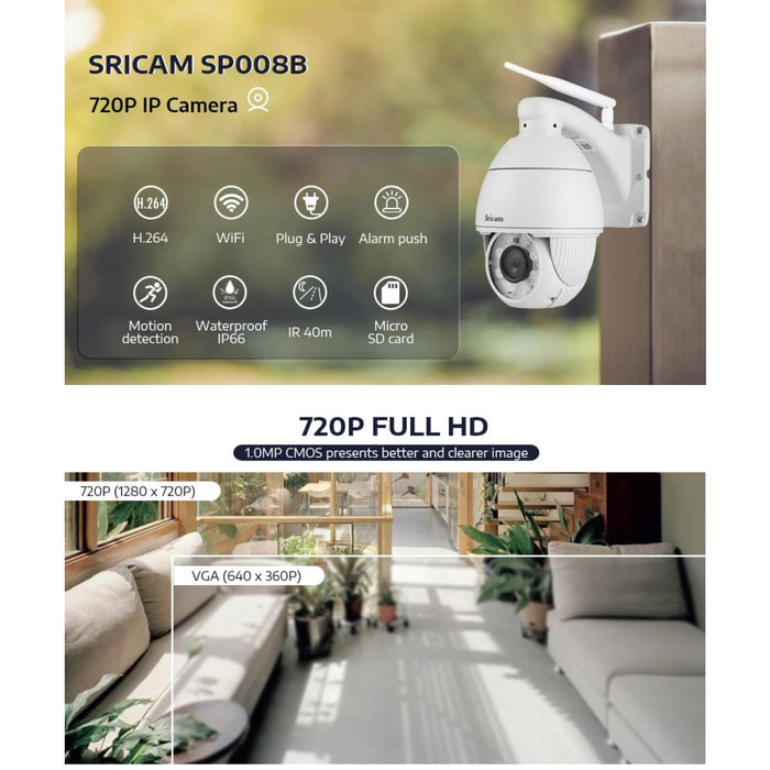 IP камера Sricam SP008B 720P WiFi  Външен монтаж водоустойчива