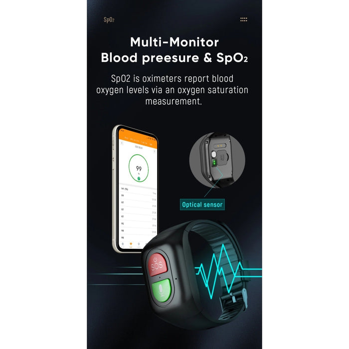 Смарт гривна дистанционно следене на здравни показатели възрастни хора и деца Vektros VS38, GPS проследяване, SIM карта, SOS бутон и обаждания, Пулс, Кръвно налягане, Кислород в кръвта, Температура