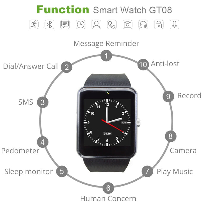 Смарт часовник GT08 Sim TF карта Bluetooth