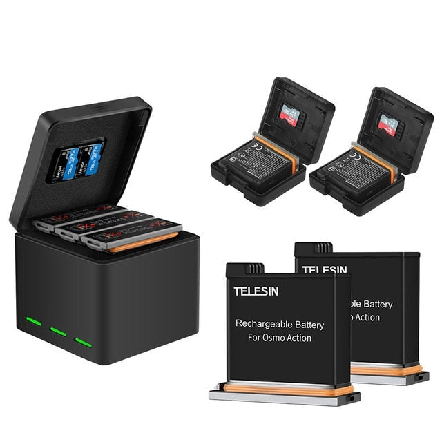 TELESIN Комплект зарядно + батерии за DJI Osmo Action